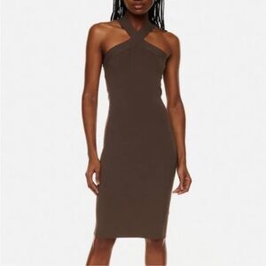 NWT Aritzia Sculpt Knit Cross Midi Dress in Rich Mocha Brown in size USWXL